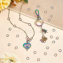 100Pcs Ion Plating(IP) Rainbow Color 304 Stainless Steel Open Jump Rings&nbsp;STAS-UN0039-09