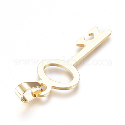 PVD真空メッキ304ステンレスペンダント  長持ちメッキ  大穴ペンダント  キー  ゴールドカラー  36x14x1mm  穴：7mm&nbsp;STAS-F239-17G