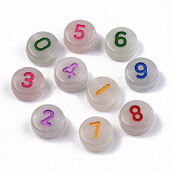 蓄光アクリルビーズ  番号付きのフラットラウンド  ミックスカラー  7x4mm  穴：1.5mm  約3700個/500g&nbsp;LACR-N001-001