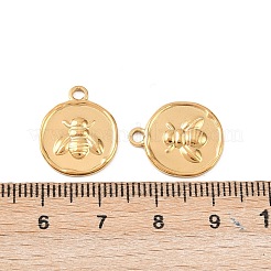 304ステンレスペンダント  蜂のチャームが付いたフラットラウンド  イオンプレーティング（ip）  18KGP本金メッキ  17x14x2mm  穴：1.8mm&nbsp;STAS-D390-27A-G