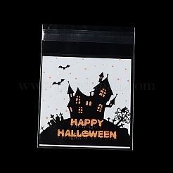 ハロウィンテーマのプラスチック耐熱皿バッグ  粘着式  チョコレート用  キャンディ  クッキー  正方形  お化け屋敷  130x100x0.2mm  約100個/袋&nbsp;OPP-Q004-02B