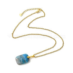 Natural Apatite Rectangle Pendant 304 Stainless Steel Cable Chain Necklaces&nbsp;NJEW-JN06210-02