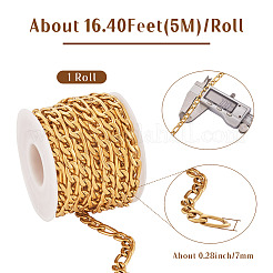 304ステンレススチールフィガロチェーン  溶接されていない  スプールで  18KGP本金メッキ  7mm  約16.40フィート（5m）/ロール&nbsp;CHS-PJ0001-02