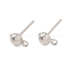 変色しない304ステンレススチールスタッドピアス金具  水平ループ付き  半円  ステンレス鋼色  6.5x4mm  穴：1mm  ピン：0.7mm&nbsp;STAS-P307-17B-P