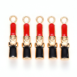 合金エナメルチャーム  メイクペンダント  口紅  ライトゴールド  レッド  19x4x3mm  穴：1.6mm&nbsp;ENAM-S121-083
