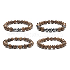 4Pcs 4 Style Natural Wenge Wood & Synthetic Hematite Beaded Stretch Bracelets Set for Women&nbsp;BJEW-JB09156