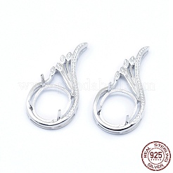 Anti-Tarnish Rhodium Plated 925 Sterling Silver Pendant Claw Cabochon Settings&nbsp;STER-I017-020P