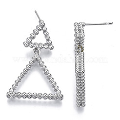 真鍮ダングルスタッドピアス  ステンレス鋼ピンと  ニッケルフリー  三角形  プラチナメッキ  34x22.5mm  ピン：0.7mm&nbsp;KK-N232-106P-NF
