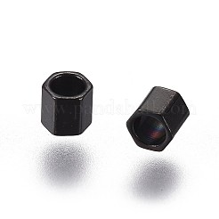 イオンプレーティング（IP）304ステンレススチールスペーサービーズ  六角  電気泳動黒  2x2x2mm  穴：1.4mm&nbsp;STAS-F241-09C-B