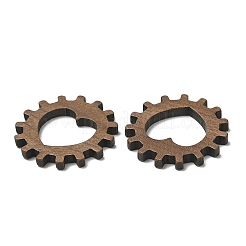 ウォールナットウッドペンダント  ハートチャーム付きギア  キャメル  23.5~24x2.5mm  内径：10.5x14mm&nbsp;WOOD-F013-11