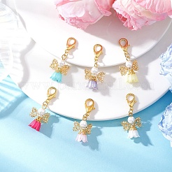ガラスの種とアクリルの花の天使のペンダント装飾  合金製カニカン付き  ミックスカラー  41mm&nbsp;HJEW-MZ00391