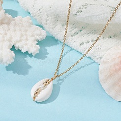 Natural Shell Pendant Necklace with 304 Stainless Cable Chains&nbsp;NJEW-JN04471