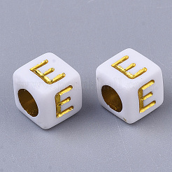 メッキアクリルビーズ  水平穴  ゴールドライン入り  アルファベットスタイル  キューブ  文字.e  5.5~6x5.5~6x5.5~6mm  穴：3.5mm&nbsp;X-SACR-S297-09E