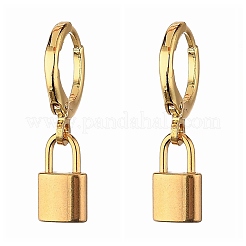 真鍮huggieフープピアス  304ステンレススチールペンダント付き  南京錠  ゴールドカラー  24mm  ピン：0.8mm&nbsp;EJEW-JE04208-05