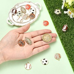 16個8スタイルアロイエナメルペンダント  鉛フリー＆カドミウムフリー＆ニッケルフリー  ゴールドカラー  スポーツボールチャーム  混合図形  21.5~27.5x14~18.5x2.5~3.5mm  穴：1.6~2mm  2個/スタイル&nbsp;FIND-YW0009-92