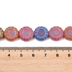 塗装ガラスビーズ連売り  ゴールドライン入り  ミックスカラー  花  12.5~13x5~5.5mm  穴：1mm  約30個/連  14.96''（38センチメートル）&nbsp;GLAA-F133-07D