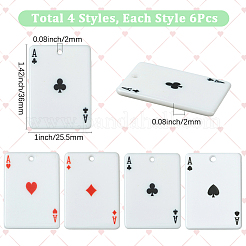 24本4スタイルレジンペンダント  エースの形をしたトランプ  ミックスカラー  36x25.5x2mm  穴：2mm  6個/スタイル&nbsp;RESI-SC0036-43