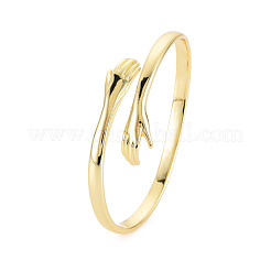 Brass Double Hands Hug Open Cuff Bangle for Women&nbsp;BJEW-S141-018