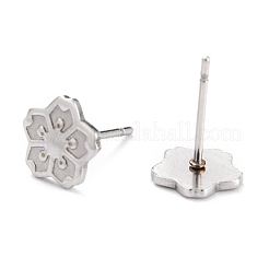 変色しない304ステンレススチールスタッドピアスセッティング  花  ステンレス鋼色  8x12x1mm  ピン：0.8mm&nbsp;STAS-O146-02P
