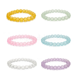 Frosted Glass Round Beaded Stretch Bracelet Sets for Women&nbsp;BJEW-JB09174