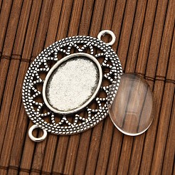 Tibetan Style Alloy Connector Cabochon Bezel Settings and Oval Transparent Glass Cabochons&nbsp;DIY-X0206-AS