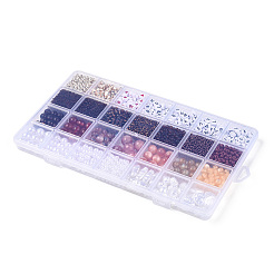 DIY 28 スタイル レジン & アクリル & ABS ビーズ ジュエリー作り ファインディング キット  フラットラウンド、ライス、バレル、ナゲット、ハート、ストリップ  ココナッツブラウン  5.5~18.5x7~14x2~12x1.5~11mm  穴：0.7~2mm&nbsp;DIY-NB0012-03C