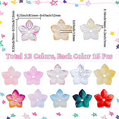 195個13色ガラスビーズ  花  ミックスカラー  12x12.5x4.5mm  穴：1.5mm  15個/カラー&nbsp;GLAA-PA0001-26