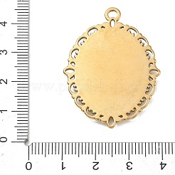 304ステンレススチールと布製のペンダント  楕円形の刺繍入り花柄チャーム  ゴールドカラー  ピンク  40x30.5x3.5mm  穴：3mm&nbsp;STAS-I369-10G-02