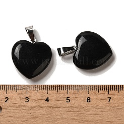 天然石オブシディアンペンダント  プラチナトーンの真鍮パーツ  20~22x20~21x5~8mm  穴：2x7mm&nbsp;G-Q438-24