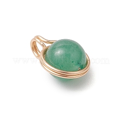 Copper Wire Wrapped Natural Mashan Jade & Natural Malaysia Jade & Natural Tiger Eye & Natural Green Aventurine & Natural Quartz Round Charms&nbsp;PALLOY-JF03409