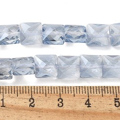 電気メッキガラスビーズセット  パール光沢メッキ  多面カット  正方形  ライトスチールブルー  8x8x5.5mm  穴：0.8mm  約49個/連  15.55インチ（39.5cm）&nbsp;EGLA-L045-B-PL04