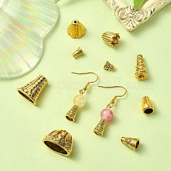 72 個 10 スタイルのチベットスタイル合金ビーズキャップ & コーン  アンティーク黄金  8~13x7~20x7~12mm  穴：1~2.5mm  7個/スタイル&nbsp;TIBE-YW0001-57