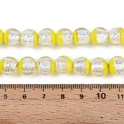 光る手作りランプワークシルバーホイルビーズ連  ラウンド  暗闇で光る  きいろ  10~11mm  穴：1.2~1.4mm  約50個/連  18.50~18.90インチ（47~48cm）&nbsp;FOIL-N029-03B