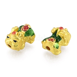合金エナメルビーズ  マットなスタイル  麒麟  マットゴールドカラー  12x8x7mm  穴：1.6mm&nbsp;FIND-G035-38MG