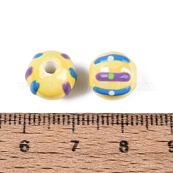 ハンドメイドの磁器セラミックビーズ  手描き  縞模様の丸い  ファミーユスタイルバラ  きいろ  10~11mm  穴：1.6~2.5mm&nbsp;PORC-Q005-03F