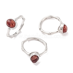Oval Natural Mixed Stone Adjustable Rings&nbsp;RJEW-Q817-04P