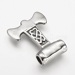 304ステンレスペンダント  トールのハンマー  アンティークシルバー  35x27x7mm  穴：6mm&nbsp;STAS-P169-41AS