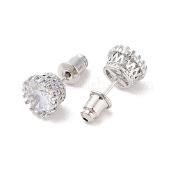Rack Plating Brass Pave Single Cubic Zirconia Stud Earrings&nbsp;EJEW-I304-02P-02