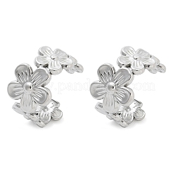 女性用304ステンレススチールフラワーカフイヤリング  プラチナ  12.5x8mm&nbsp;LS-EJEW-A118-03P