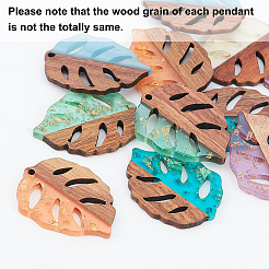ダングルリーフイヤリングの作り方キット  1箱12個レジン＆ウォールナットウッドペンダント  60個の鉄のピアスフック  100PCS丸カン  ミックスカラー  37x28x3mm  穴：2mm  6スタイル  2個/スタイル  12pc&nbsp;DIY-OC0006-06