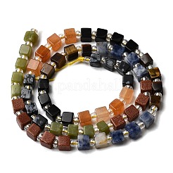 Synthetic Goldstone & Natural Chinese Southern Jade & Red Aventurine & Tiger Eye & Sodalite & Obsidian & Snowflake Obsidian Beads Strands&nbsp;G-H333-03J