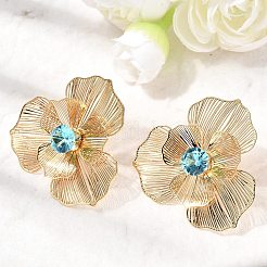 Flower Brass Micro Pave Cubic Zirconia Stud Earrings&nbsp;EJEW-F391-07G-02