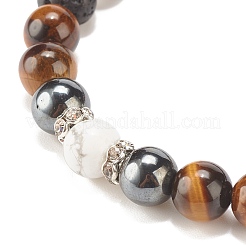 Natural Gemstone & Lava Rock & Howlite & Synthetic Hematite Round Beaded Stretch Bracelet&nbsp;BJEW-JB08180