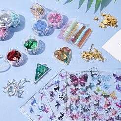 紫外線レジン  エポキシ樹脂  プレスジュエリー  合金リンクを持つ  オープンバックベゼル  合金カボション  プラスチック絵ステッカー  ネイルアートデカールステッカー  pailletteのビーズ  ミックスカラー  9x9.5x1mm  穴：5mm&nbsp;PALLOY-OC0001-96