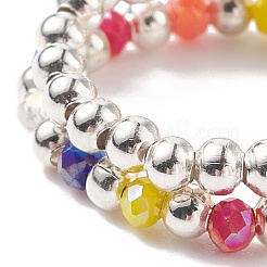 2Pcs 2 Style Glass & Brass Beaded Stretch Finger Rings with Charms for Women&nbsp;RJEW-JR00480