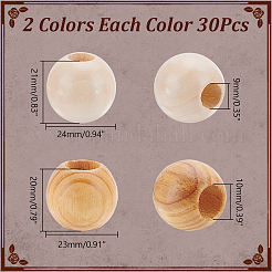 60Pcs 2 Styles Wood Beads&nbsp;WOOD-AR0001-47