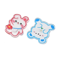 印刷されたアクリルパーツ  うさぎ/クマのチャーム  ミックスカラー  29~40x25~35x2mm  穴：1.8~2mm&nbsp;AC-G001-04