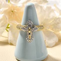 Brass Micro Pave Clear Cubic Zirconia Cuff Rings&nbsp;RJEW-U035-02GP-02