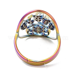 Ion Plating(IP) 304 Stainless Steel Woven Net/Web with Feather Adjustable Ring for Women&nbsp;RJEW-M149-26RC