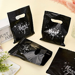 PEプラスチックバッグ  単語ありがとう模様の長方形  ブラック  20.1x14.9x0.01cm  100個/セット&nbsp;ABAG-WH20014-13A-01